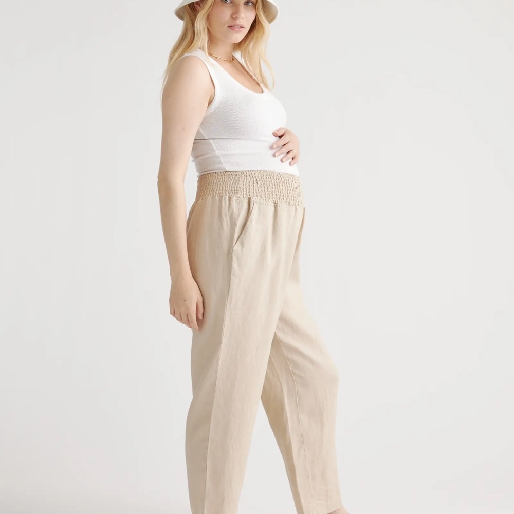 Quince 100% European Linen Maternity Pants Driftwood Size: M
